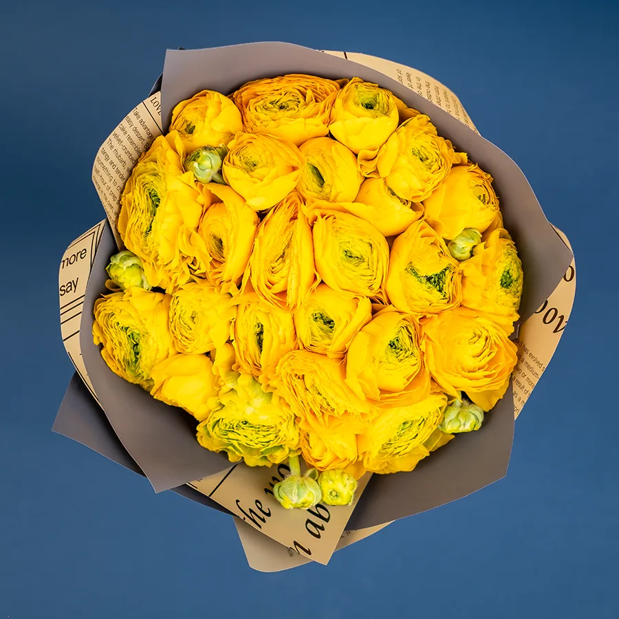 Букет из 25 желтых ранункулюсов Клуни Помпон Стелла (02362)