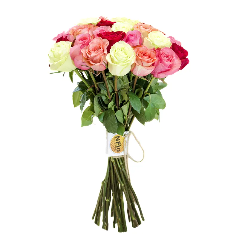 Букет из 29 разноцветных роз 60 см (00172)
