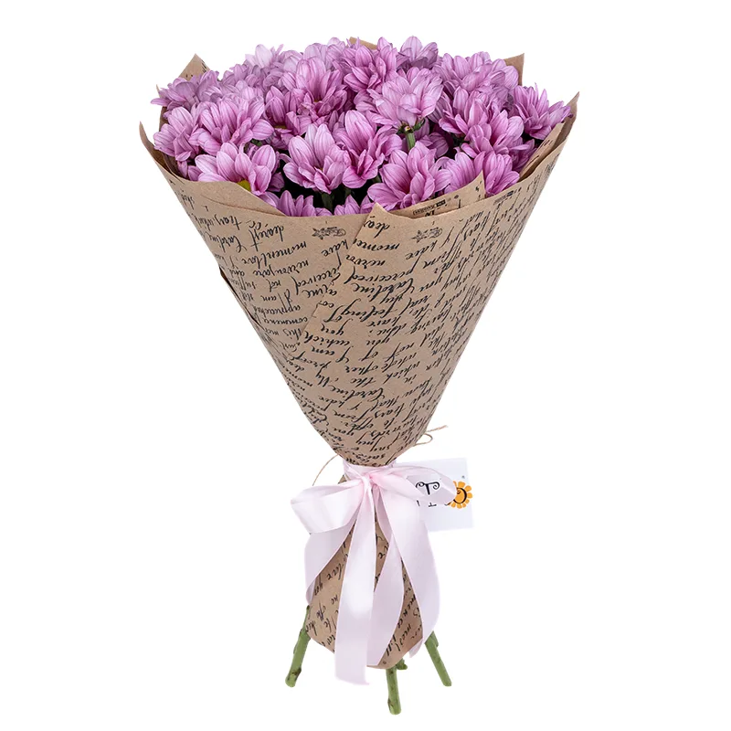 Букет из 7 розовых кустовых хризантем в крафт-бумаге (01178)