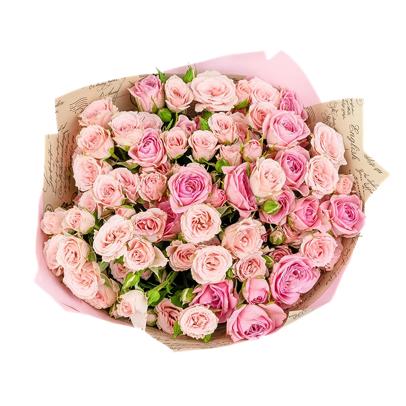 Букет из 13 розовых кустовых роз Лидия в упаковке (01516)