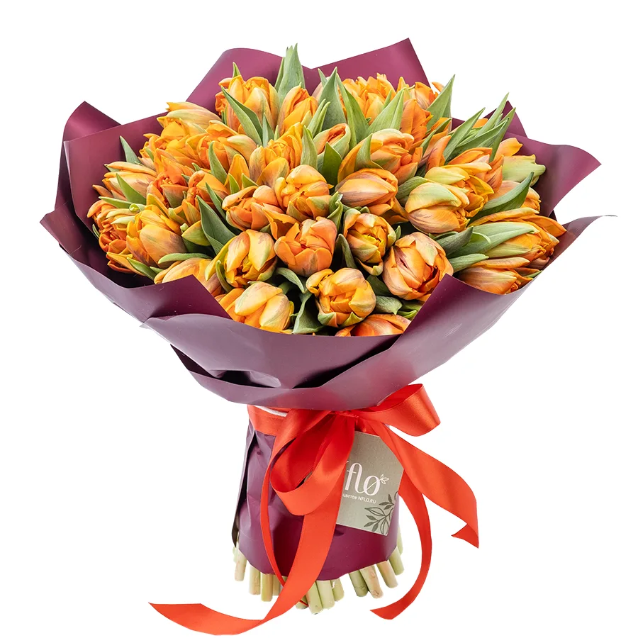Букет из 45 оранжевых махровых тюльпанов Оранж Принцесс (02238)