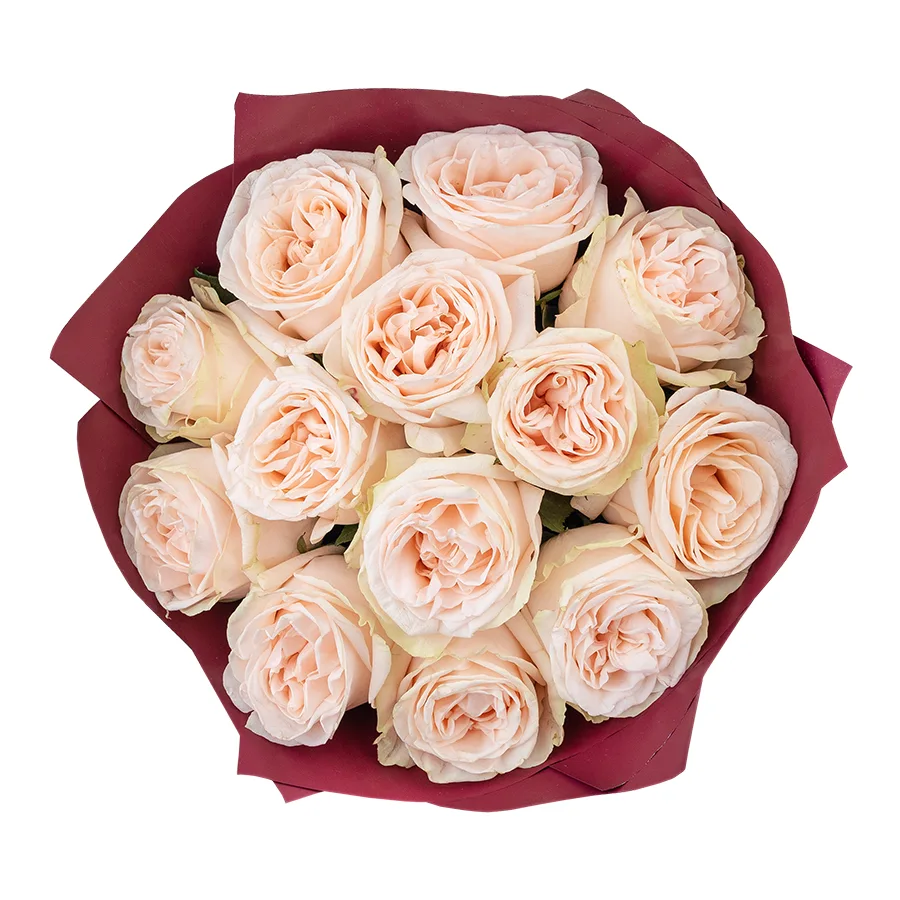 Букет из 13 кремово-розовых пионовидных роз Гарден Спирит (02921)
