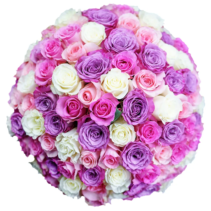 Букет из 101 белой, розовой и сиреневой розы (00723)