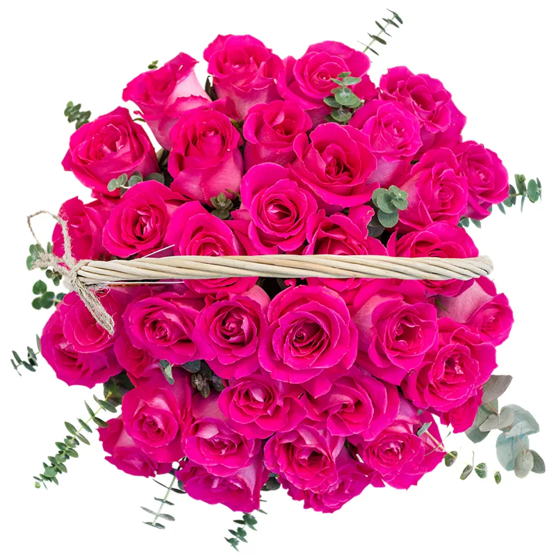 Корзина с 37 малиновыми розами (00428)