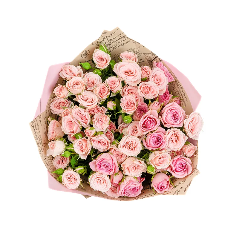 Букет из 9 розовых кустовых роз Лидия в упаковке (01518)