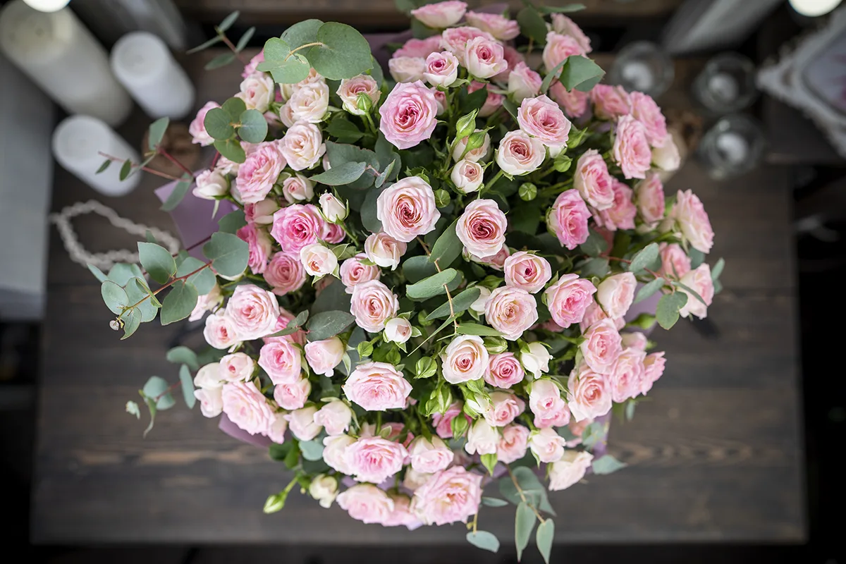 Букет из 25 розовых кустовых роз Креми Твистер (01103)