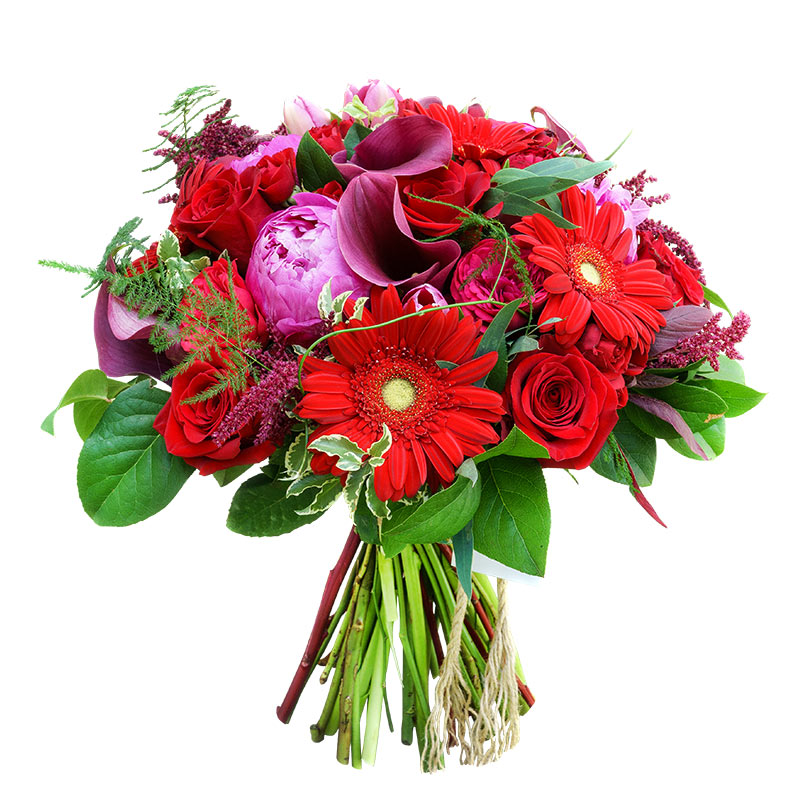 Букет из пионов, роз, гербер, калл, и тюльпанов (00973)