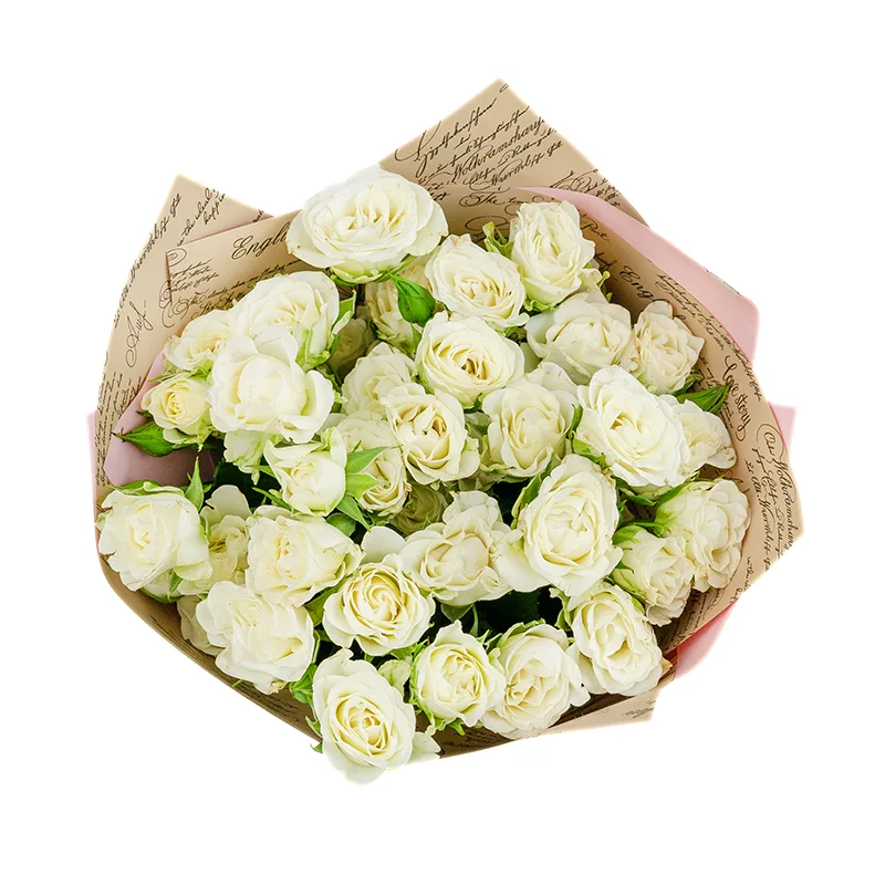 Букет из 11 белых кустовых роз Вайт Леди в крафте (01513)