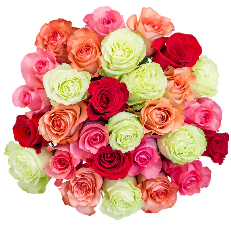 Букет из 29 разноцветных роз 60 см (00172)