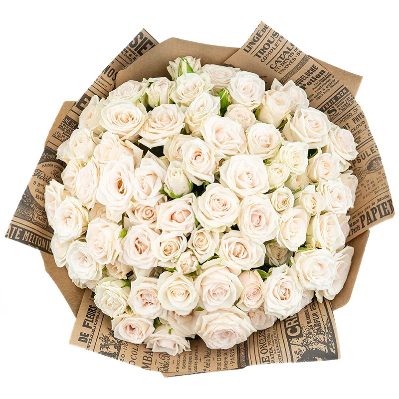 Букет из 25 бело-кремовых кустовых роз Роял Порцелина (01674)