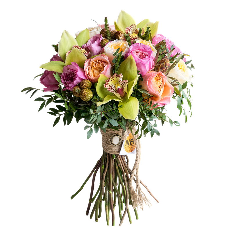 Букет из пионовидных роз Дэвида Остина и орхидей (00626)