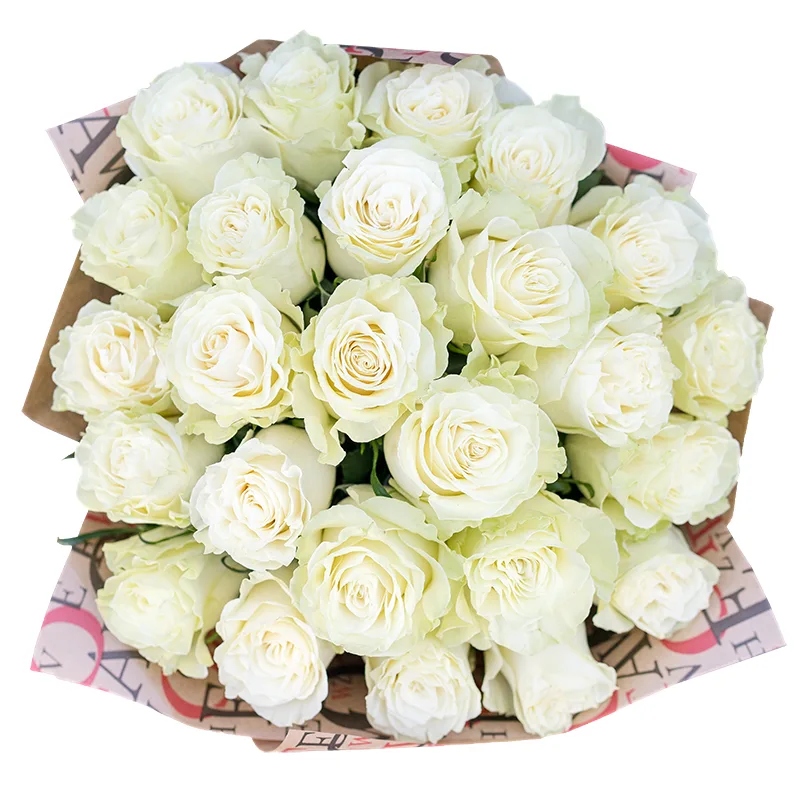 Букет из 25 белых роз Мондиаль в крафте (00170)