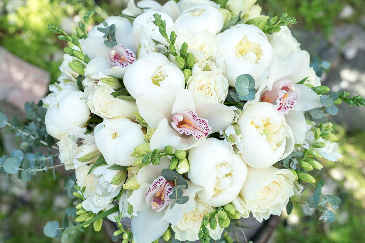 Букет из пионов, роз, орхидей, эустом, фрезий и альстромерий (01095)