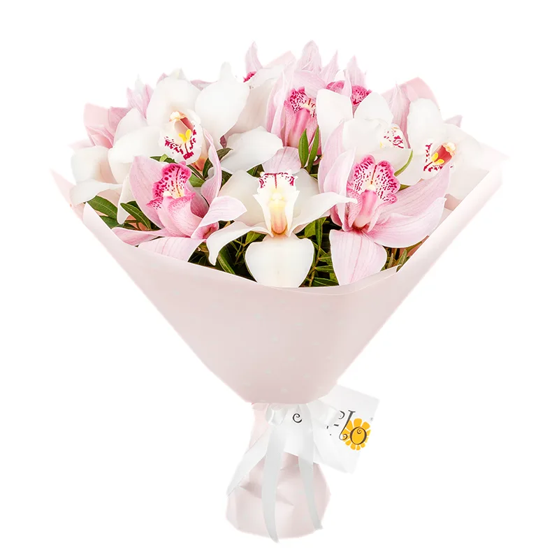 Букет из 15 розовых и белых орхидей Цимбидиум (01196)