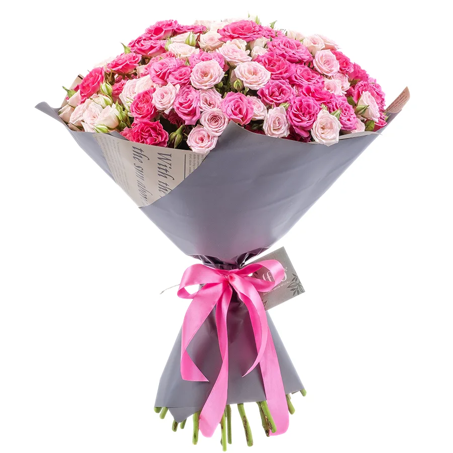 Букет из 29 розовых и малиновых кустовых роз Креми Твистер и Лиана (02483)