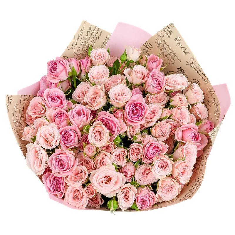 Букет из 15 розовых кустовых роз Лидия в упаковке (01515)