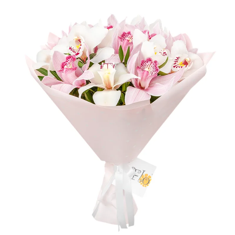 Букет из 17 розовых и белых орхидей Цимбидиум (01195)