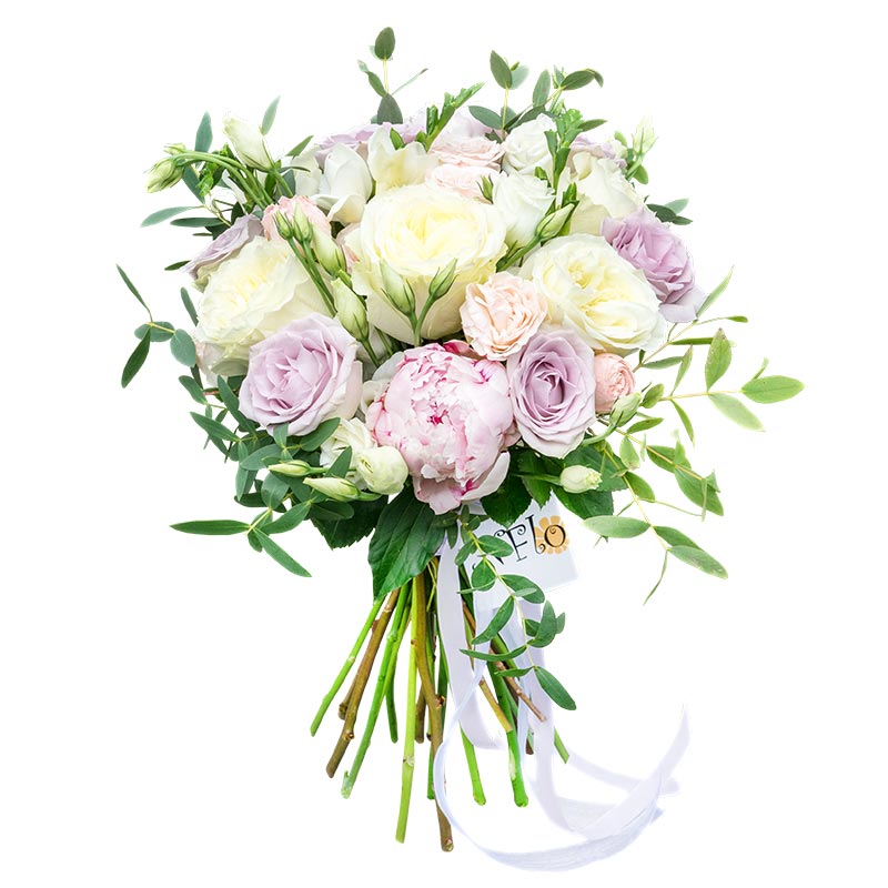 Букет из пионов, пионовидных роз, эустом и фрезий (01042)