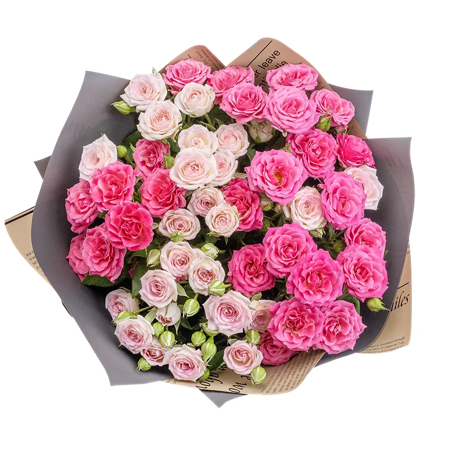 Букет из 7 розовых и малиновых кустовых роз Креми Твистер и Лиана (02494)