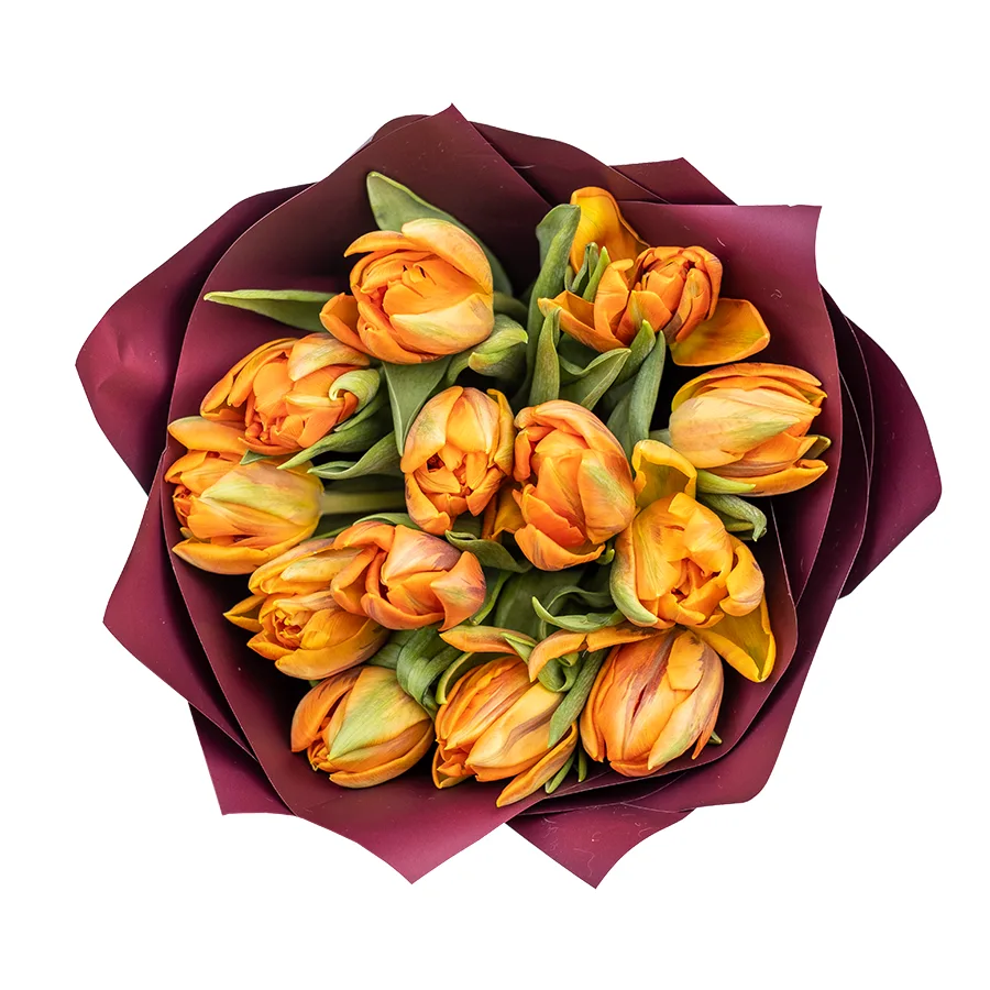 Букет из 13 оранжевых махровых тюльпанов Оранж Принцесс (02253)